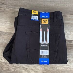 CAT Men Fleece Line Lined Canvas Pant 36 Waist 36x30 Black Caterpillar Work New